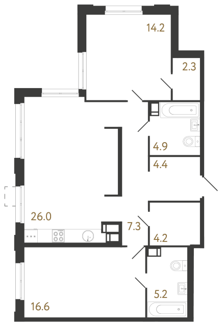 Двухкомнатная квартира №1137 в ЖК Струны 2 оч. - 85.1 м²  - №2