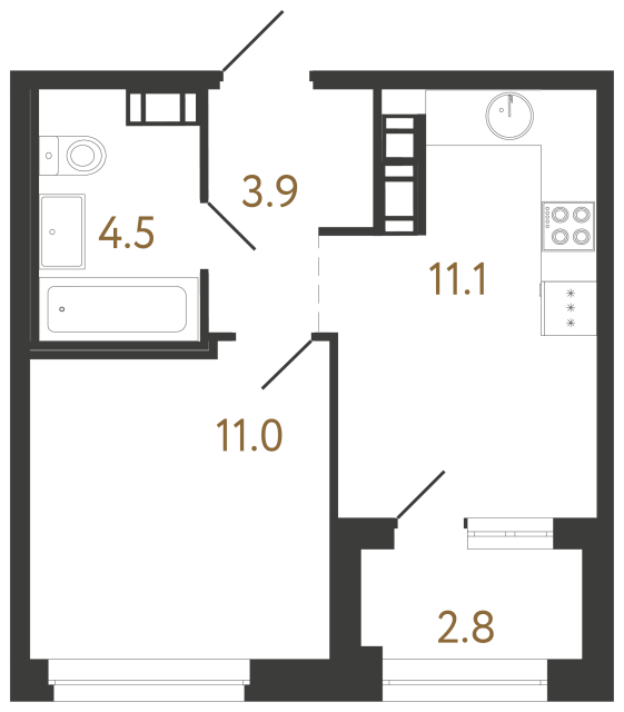 Однокомнатная квартира №324 в ЖК Куинджи - 30.5 м²  - №2