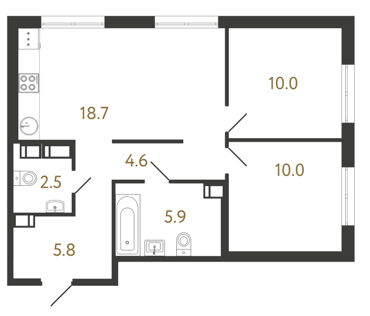 Двухкомнатная квартира №327 в ЖК Струны - 57.5 м²  - №2