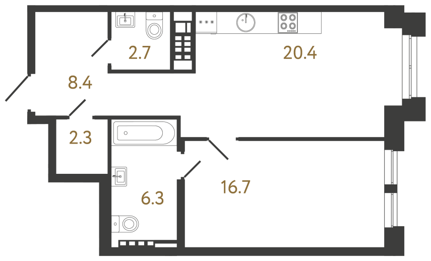 Однокомнатная квартира №49 в ЖК Коллекционер - 56.8 м²  - №2