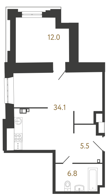 Однокомнатные апартаменты №65 в ЖК Светоч - 58.4 м²  - №2