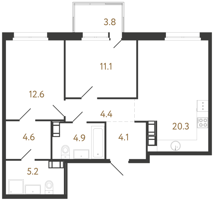Двухкомнатная квартира №294 в ЖК Куинджи - 67.2 м²  - №2