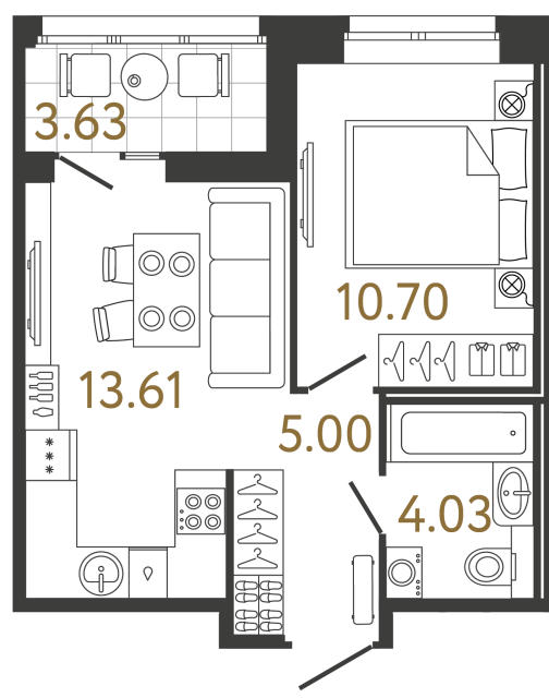 Однокомнатная квартира №811 в ЖК Ultra City 3 - 33.34 м²