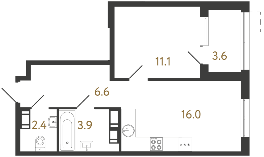 Однокомнатная квартира №9 в ЖК Струны - 40 м²  - №2