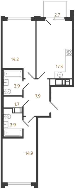 Двухкомнатная квартира №1141 в ЖК Гений - 63.8 м²  - №2