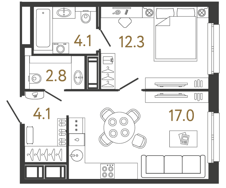 Однокомнатная квартира №54 в ЖК Передвижники - 40.3 м²