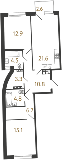 Двухкомнатная квартира №25 в ЖК Цвет Зеленогорска - 79.7 м²  - №2