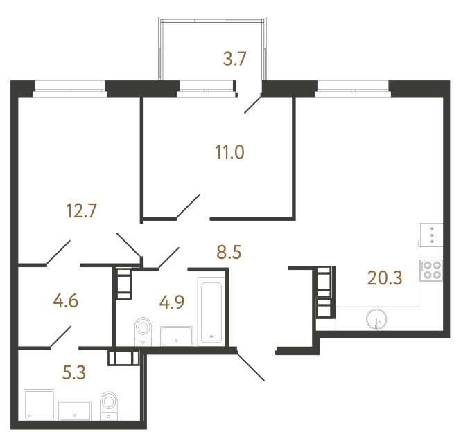 Двухкомнатная квартира №326 в ЖК Куинджи - 67.3 м²  - №2
