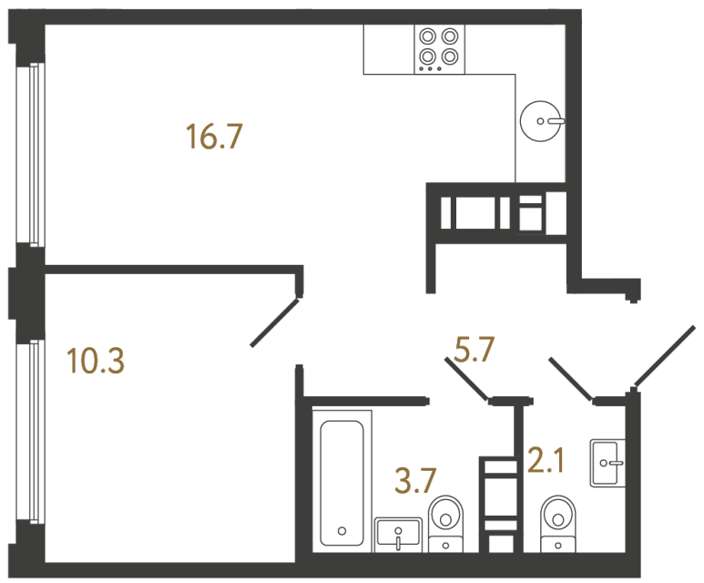 Однокомнатная квартира №884 в ЖК Гений - 38.5 м²  - №2