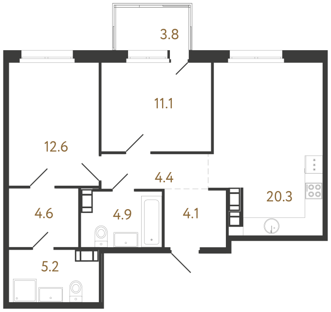 Двухкомнатная квартира №318 в ЖК Куинджи - 67.2 м²  - №2