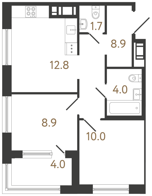 Двухкомнатная квартира №134 в ЖК Передвижники 2 - 46.3 м²  - №2