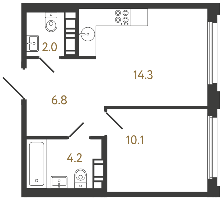 Однокомнатная квартира №919 в ЖК Гений - 37.4 м²  - №2