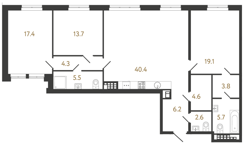 Трёхкомнатная квартира №64 в ЖК Коллекционер - 123.3 м²  - №2