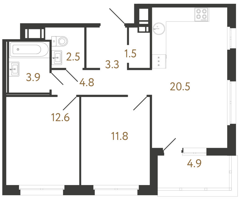 Двухкомнатная квартира №25 в ЖК Литера - 60.9 м²  - №2