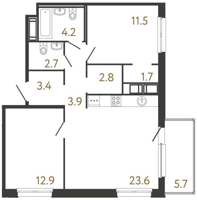 Двухкомнатная квартира №10 в ЖК Передвижники - 66.7 м²  - №2