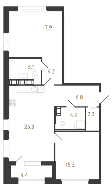Двухкомнатная квартира №536 в ЖК Куинджи - 81.5 м²  - №2