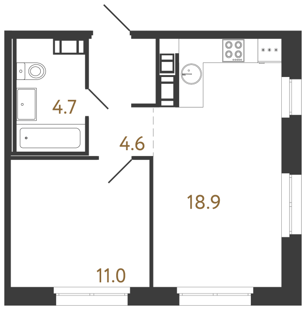 Однокомнатная квартира №10 в ЖК Куинджи - 39.5 м²  - №2
