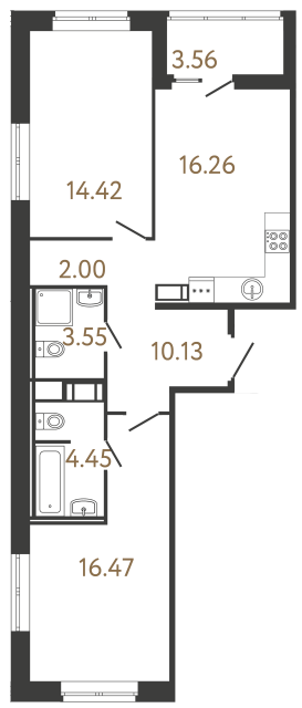 Двухкомнатная квартира №714 в ЖК Ultra City 3 - 65.28 м²  - №2