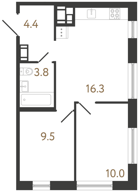 Двухкомнатная квартира №305 в ЖК Передвижники 2 - 44 м²  - №2