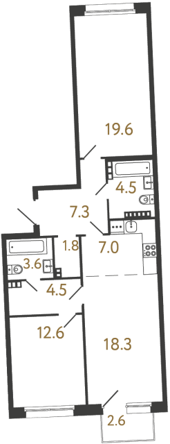 Двухкомнатная квартира №29 в ЖК Цвет Зеленогорска - 79.2 м²  - №2
