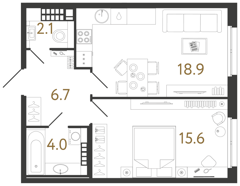 Однокомнатная квартира №125 в ЖК Визионер - 47.3 м²