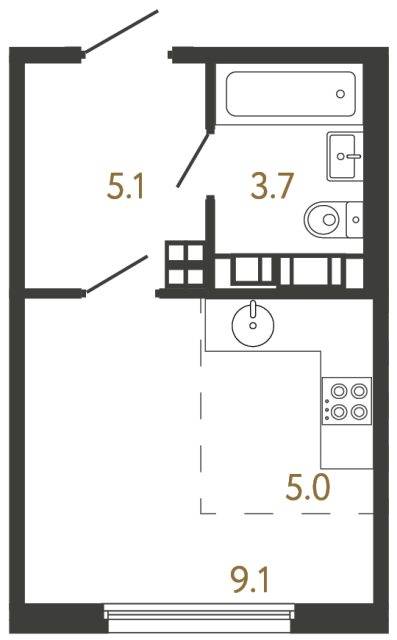 Студия №746 в ЖК Гений - 22.9 м²  - №2