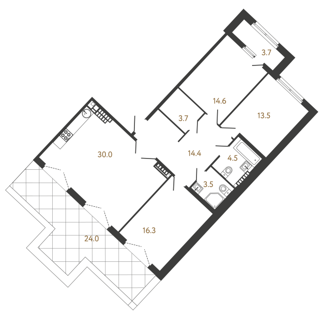 Трёхкомнатная квартира №204 в ЖК Миръ - 100.5 м²  - №2