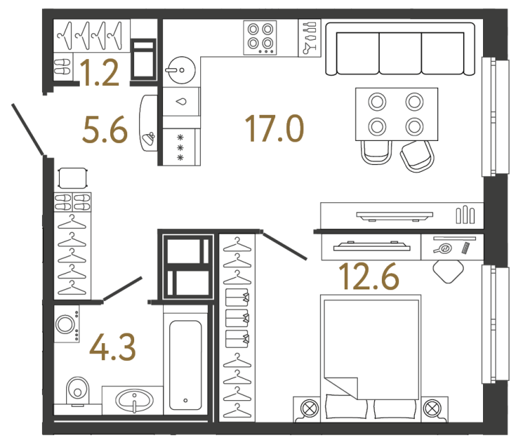 Однокомнатная квартира №126 в ЖК Передвижники - 40.7 м²