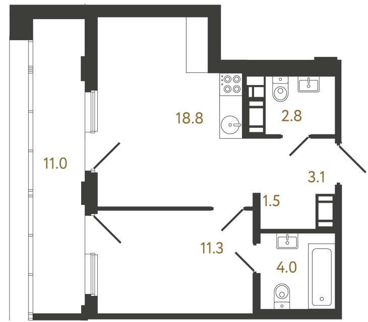 Однокомнатная квартира №376 в ЖК Гений - 41.5 м²  - №2