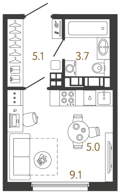Студия №746 в ЖК Гений - 22.9 м²