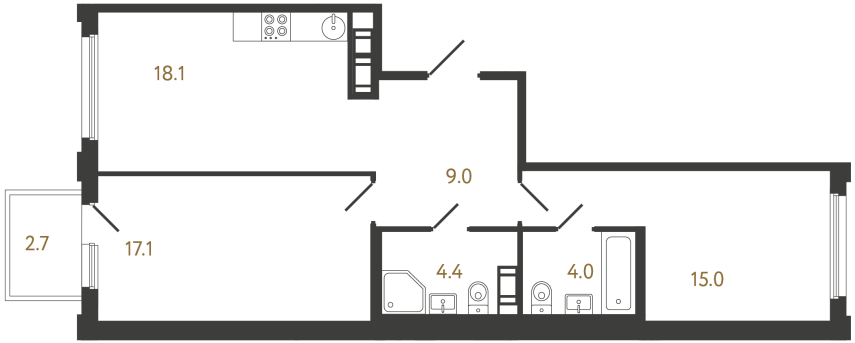 Двухкомнатная квартира №836 в ЖК Гений - 67.6 м²  - №2
