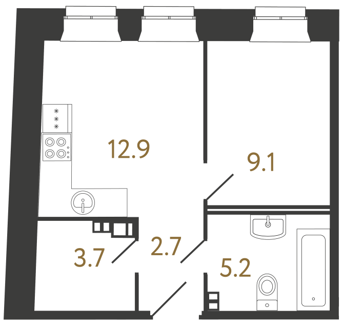 Однокомнатные апартаменты №18 в ЖК Светоч - 33.6 м²  - №2