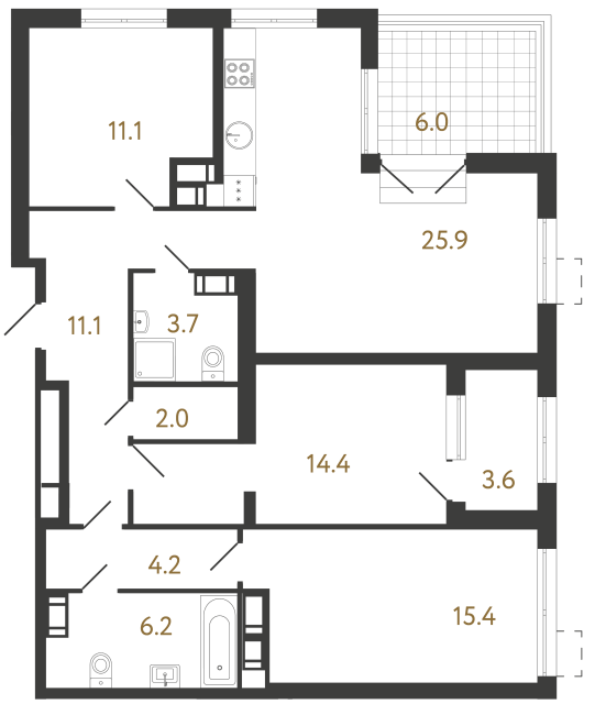 Трёхкомнатная квартира №561 в ЖК Струны - 94 м²  - №2