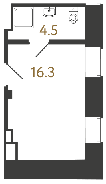 Однокомнатный номер №75 в ЖК Типография - 20.8 м²  - №2