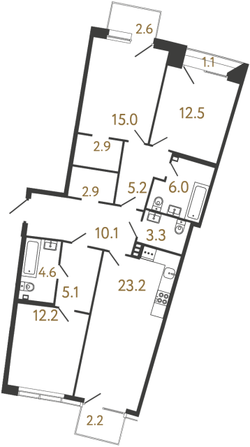 Трёхкомнатная квартира №44 в ЖК Цвет Зеленогорска - 103 м²  - №2