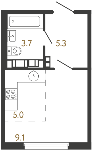 Студия №667 в ЖК Гений - 23.1 м²  - №2
