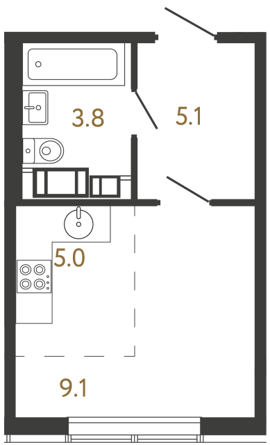 Студия №147 в ЖК Гений - 23 м²  - №2
