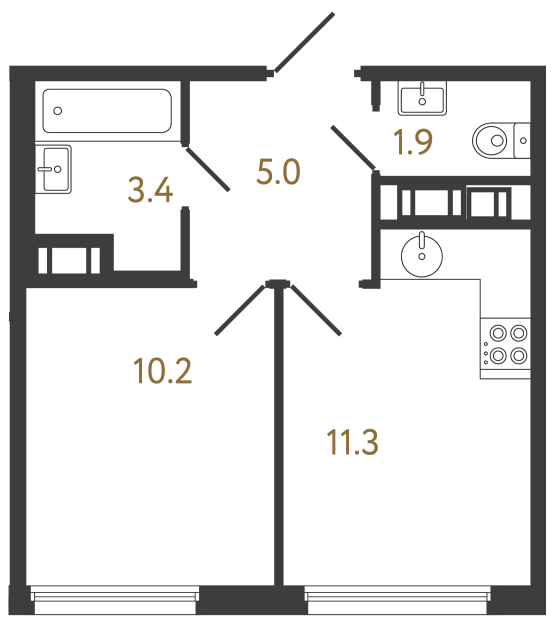 Однокомнатная квартира №514 в ЖК Гений - 31.8 м²  - №2