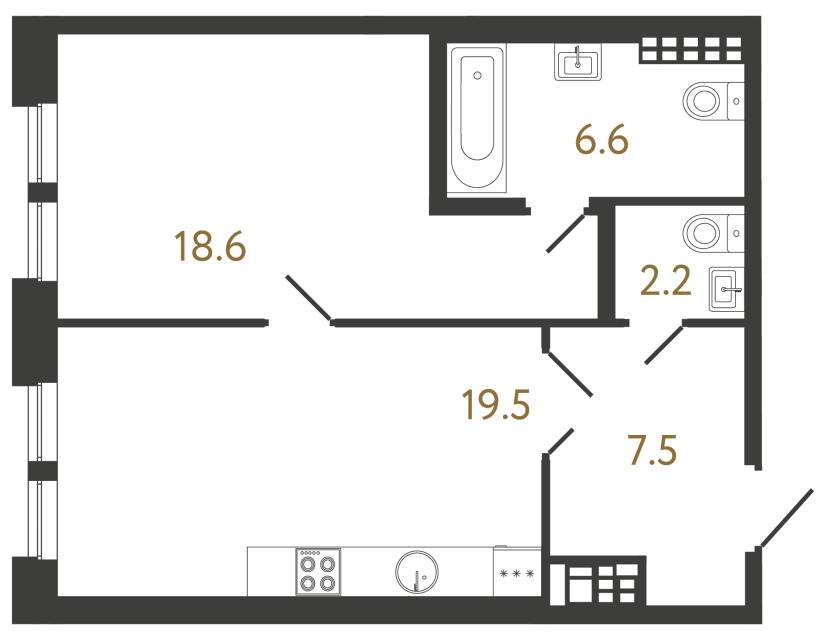 Однокомнатная квартира №63 в ЖК Коллекционер - 54.4 м²  - №2