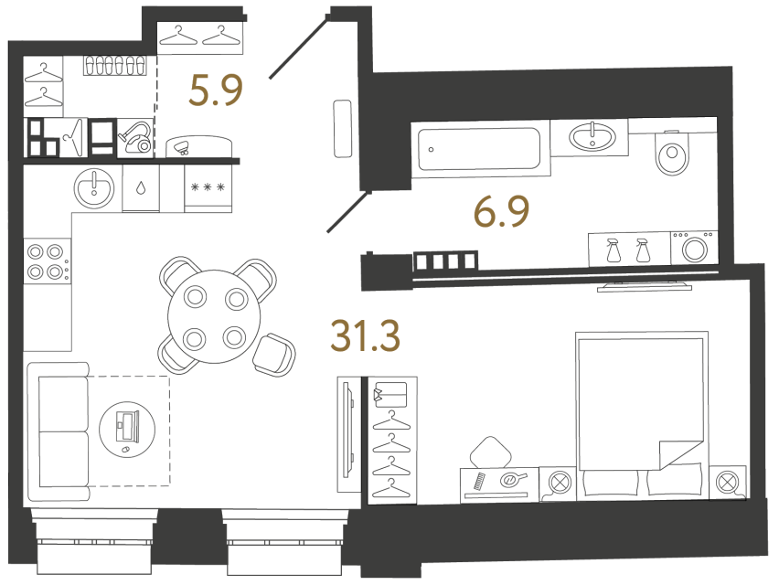 Апартаменты-студия №96 в ЖК Светоч - 44.1 м²