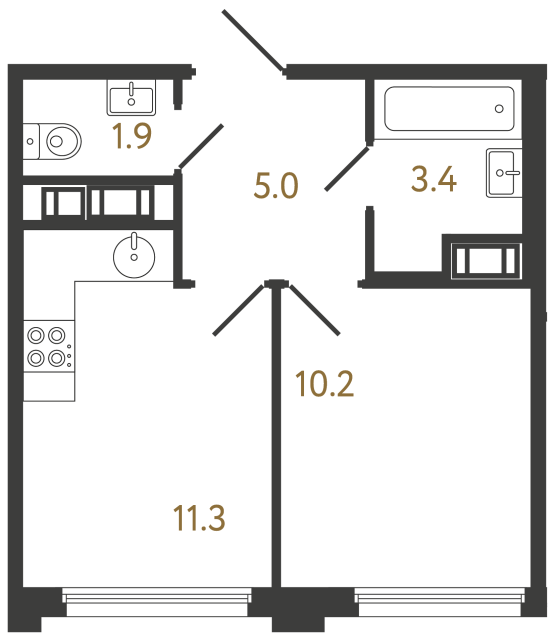 Однокомнатная квартира №563 в ЖК Гений - 31.8 м²  - №2