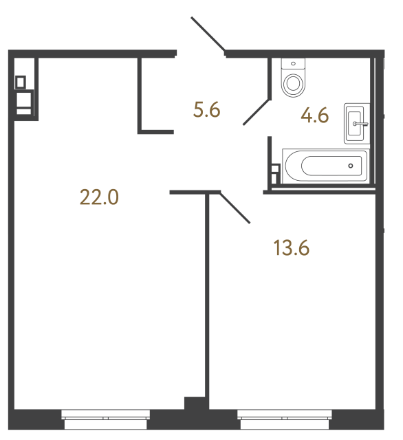 Однокомнатный номер №51 в комплексе «Репин» - 45.8 м²  - №2