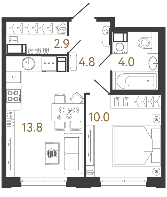 Однокомнатная квартира №855 в ЖК Струны 2 оч. - 35.5 м²