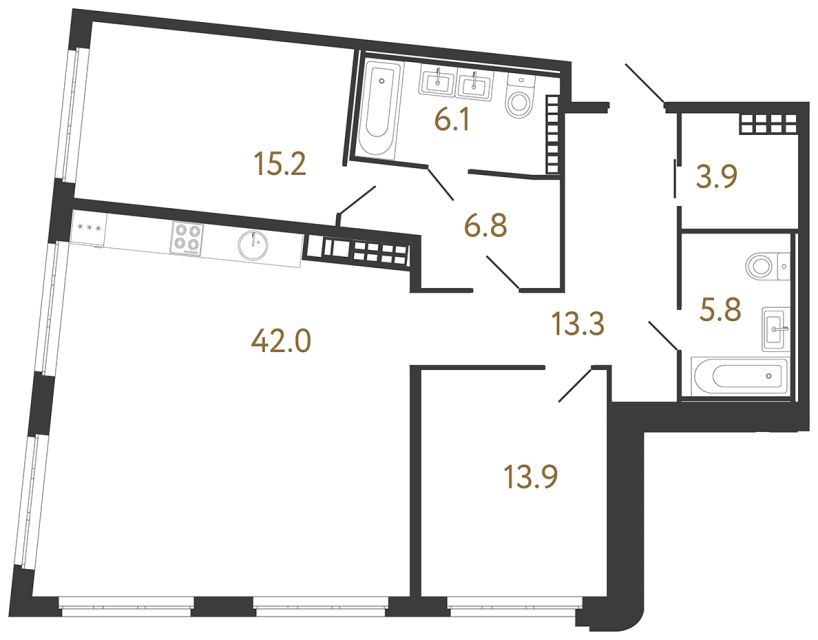 Двухкомнатная квартира №212 в ЖК Визионер - 107 м²  - №2