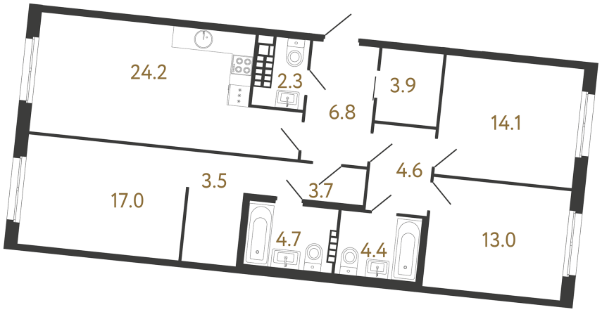 Трёхкомнатная квартира №157 в ЖК Визионер - 102.2 м²  - №2