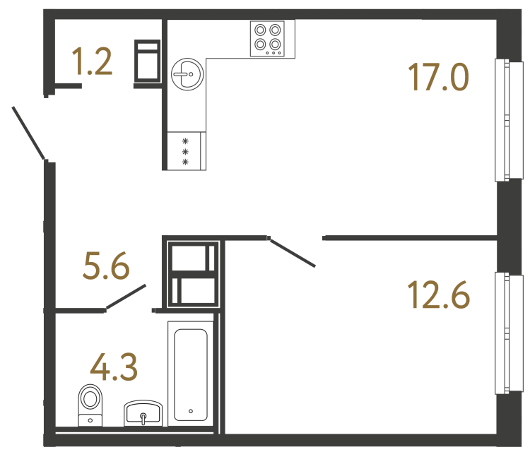 Однокомнатная квартира №101 в ЖК Передвижники - 40.7 м²  - №2