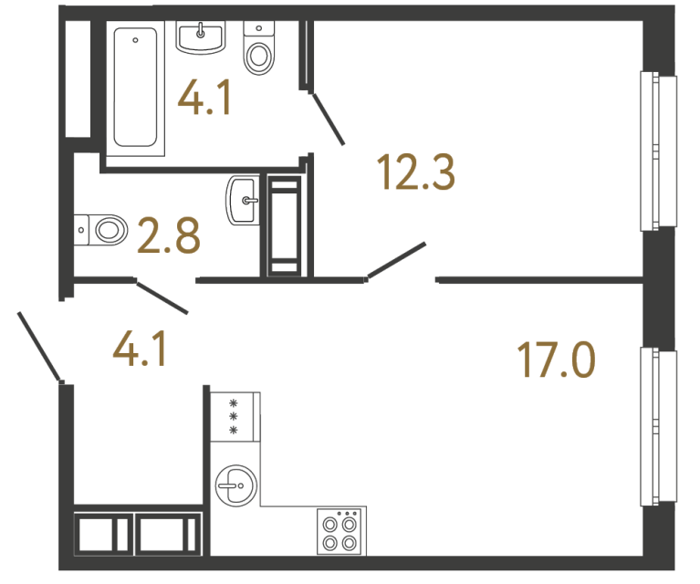 Однокомнатная квартира №54 в ЖК Передвижники - 40.3 м²  - №2
