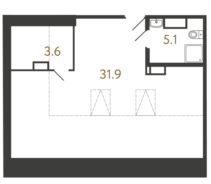 Однокомнатный номер №25 в ЖК Типография - 40.6 м²  - №2