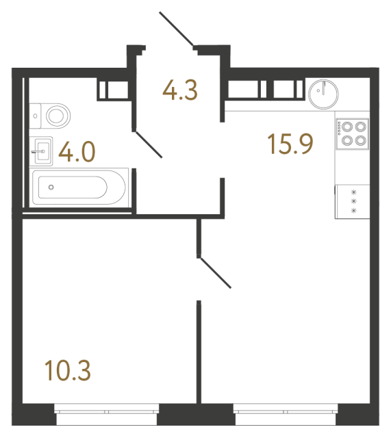 Однокомнатная квартира №970 в ЖК Струны 2 оч. - 34.5 м²  - №2