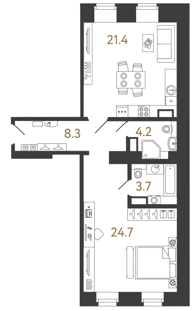 Однокомнатный номер №9 в ЖК Типография - 62.3 м²